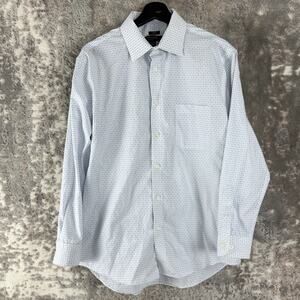 Pronto Uomo Size 16.5 32/33 Slim Fit Checker Dress Shirt White Blue Long Sleeve